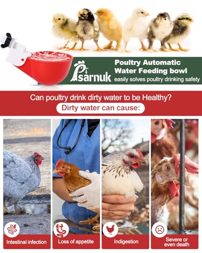 Chicken Waterer Cups (8 Pack) with 3/8" Drill Bit - Red | Automatic Poultry Drinker Feeder Kit for Chickens, Ducks, Turkeys, Quail, Bunnies | DIY Gravity Fed Bucket Water Dispenser - color: Red, size: 8 Pack + Drill bit