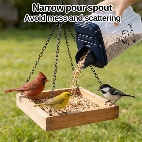 3L/3.2Qt Bird Seed Storage Container, Bird Seed Container with Pour Spout, Holds 3-3.5 lbs, Easy to Hold and Fill, Used to Store Bird Food Chicken Feed, Blue