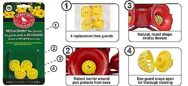 Perky-Pet Replacement Bee Guards for Hummingbird Feeders, 4-Pack | Yellow Snap-Open Design Compatible with Models 203CPBN, 203CPBR, 204CP-4, 403CP, Outdoor Bird Feeder Accessories - size: 3.04W x 1.01D ins.