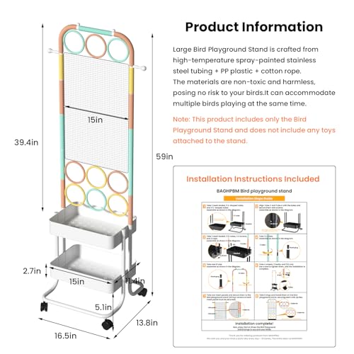Large Bird Playground, Parrot Perch Stand with Toys DIY Zone, Toilet, Storage Space, Bird Stands for Inside Play Gym Stand for Parakeet Conure Cockatiel Lovebird Budgie African Greys