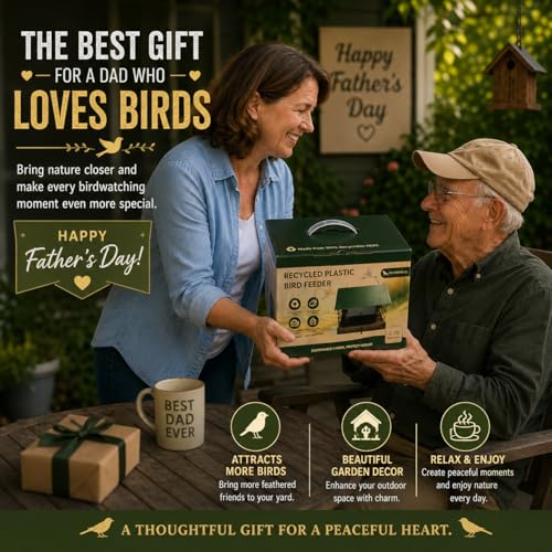 Bird Feeders for Outdoors Hanging, Recycled HDPE Bird Feeder with 2.2 LB Capacity, Clear Seed Reservoir, Flip-Top Roof for Easy Refilling, No Assembly Required, Weatherproof Wild Bird Feeder