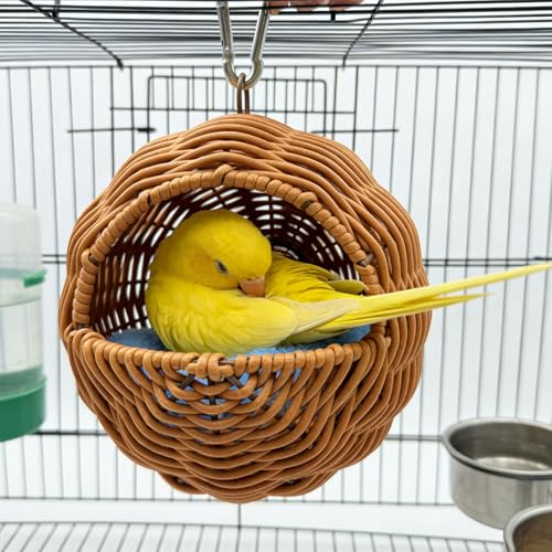 Rattan Bird Nest for Cage Hanging Parakeet Bed Hammock Hideout | Lay Eggs Canary Nest Sleep Parakeet Warm House Hut Parrot Cage Accessories for Cockatiel Budgerigar Finche Canaries - style: Half-circular opening