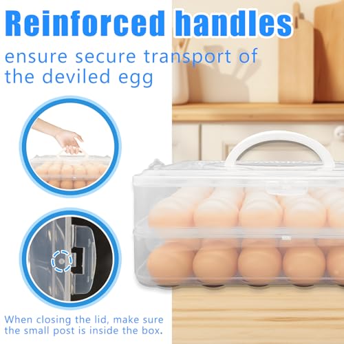 2 Layers Deviled Egg Containers with Lid,48 Slots Deviled Eggs Holder with Handle,Plastic Egg Tray,Portable Egg Storage Carrier Platter for Easter,Thanksgiving Day,Party,Picnic - style: 2-layer 48egg