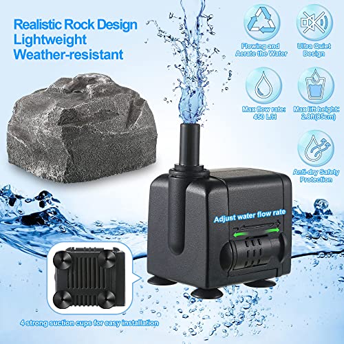 Bird Bath Water Fountain with Electric Pump for Outdoor Garden, Gray | 24H Plug In, Granite Air Pump Rock for Bird, 2 Nozzles 3 Flow Modes, IPX8 Waterproof, 450L/H Pump, Anti Dry Satety Protection - color: Gray
