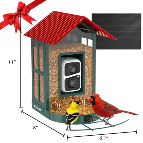SOLIOM Smart Bird Feeder with Camera for Outdoors, Durable Metal Solar AI Birdhouse, 2K Live View & Instant Alerts, Squirrel-Proof – Complete Bird Watching Gift Set(Red) - color: Red Medium Set