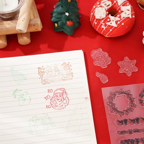 Whaline 5 Sheet Christmas Clear Stamps Wreath Snowman Gnome Silicone Transparent Stamps Greeting Words Border Stamp Cards for DIY Craft Card Making Scrapbooking Embossing Album Decor - style: Christmas