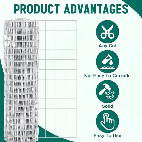 Gisafai 16 Gauge Galvanized Welded Wire Fence 6 ft x 100 ft PVC Coated Hardware Cloth, 2.36" x 2.36" Mesh, Heavy Duty Garden Fencing Roll for Yard Chicken Dog, Deer Cattle & Animal Protection(Silver) - color: Silver, size: 6 ft X 100 ft