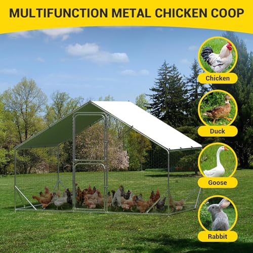 Garvee Large Metal Chicken Coop, Chicken Run for Yard with Cover, Large Chicken Coop with Double Door and Strengthen Support for Outdoor Farm Yard (6.6'L x 9.8'W x 6.6'H) - size: 118.1"L x 78.7"W x 78.4"H