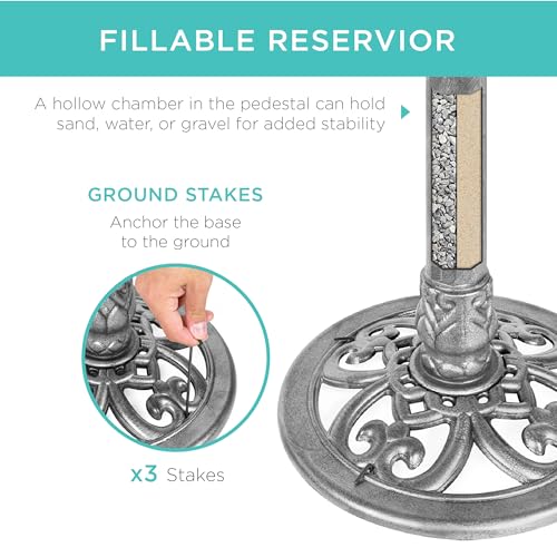 Best Choice Products 28in Pedestal Bird Bath, Vintage Outdoor Resin Accent Decoration w/Fleur-de-Lis Accents - Stone - color: Stone