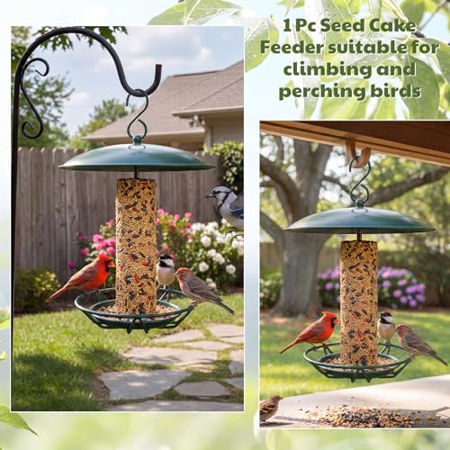 1 Pack Cylinder Bird Feeder Outdoor Seed Cake Feeder Hanging Metal Suet Cake Holder Backyard Wild Bird Feeding Feeders for Outdoors Garden(Dark Green) - color: Dark Green