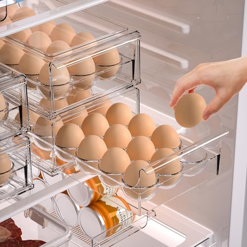 Egg Container for Refrigerator BPA Free Refrigerator Organizer Bins,Stackable Egg Holder for Refrigerator,18 Egg Tray,Clear - size: 18 Egg Holder