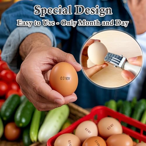 Egg Dater Kit, Date Stamp, 2 Fade-Resistant Inks (Red & Black), Stamper Pad, 50 Farm Fresh Eggs Instructions, for Chicken Duck Turkey Goose Eggs