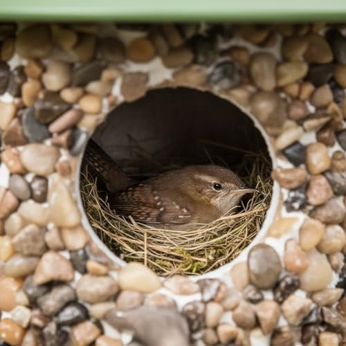 CEDAR ALPHA River Pebble Bird House for Outside - Composite Roof – Decorative Nesting Box for Bluebirds,Wrens, Finches, Chickee – Weather-Resistant Hanging, 10 Years Outdoor Lasting (Green) - color: Green Roof