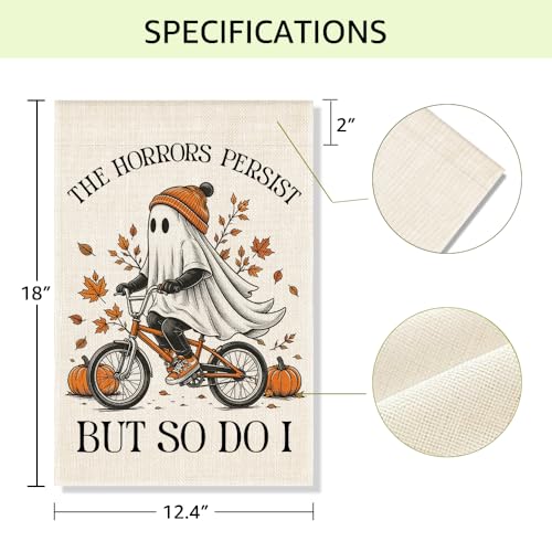 RZHV The Horrors Persist But So Do I Double-Sided Garden Flag for Outdoor House Yard Sign Garden Decor Parade, Funny Autumn Ghost Social Justice Front Yard Flag, Halloween House Outdoor Decor Banner - color: Horrors F
