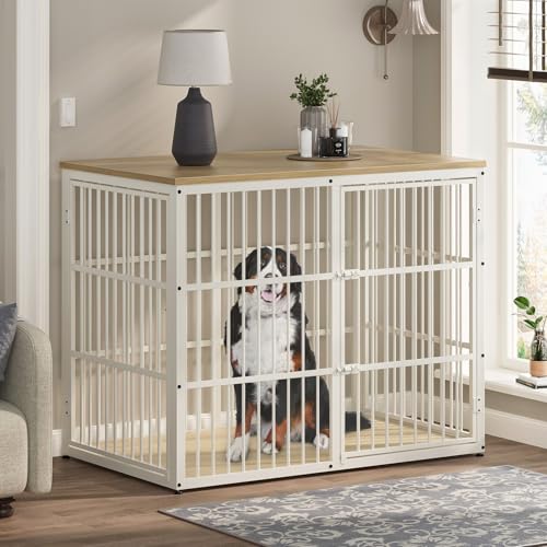 Lyromix 48'' XXL Dog Crate Furniture with 3 Doors for Large Dogs | Wooden Kennel End Table, Heavy Duty Indoor Cage for Golden Retriever Labrador, Multiple Units Can be Combined, Natural Beech - color: Natural Beech, size: 47.2"L x 29.1"W x 37.6"H