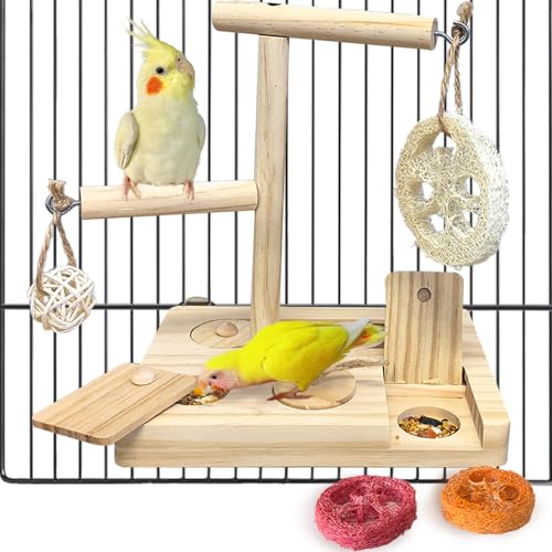 Bird Foraging Toys Parrot Enrichment Puzzle Toy Bird Playground Exploring Platform with Perch Chewing Toy for Small Birds Parakeet Cockatoo Budgie