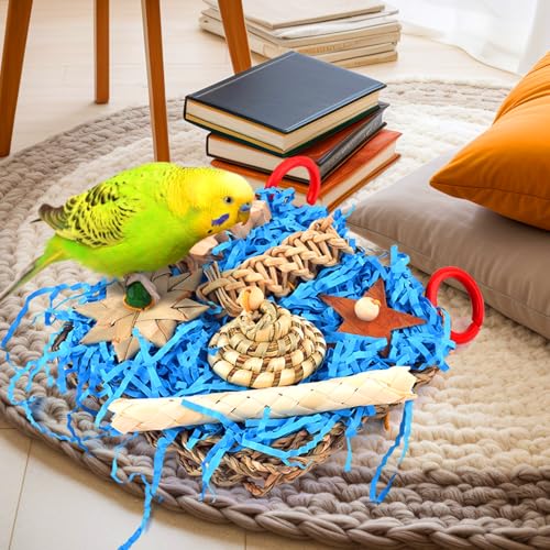 KATUMO Conure Toys, Bird Foraging Toys Parakeet Shredding Grass Mat Hanging Toys for Cockatiel Conure Lovebird Parakeet Bird Cage Accessories | Natural Grass Mat Toy for Birds Chewing & Foraging, Easy Hanging, Perfect for Conure, Lovebird and Small Medium