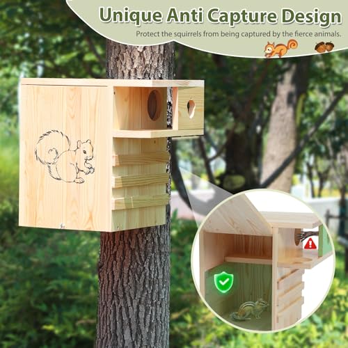 Extra Large Squirrel House for Outside, Squirrel Box with Predator Guard | Pine Wood Squirrel Nesting Box Outdoor, with Exterior Porch, Suitable for Squirrel Families and Chipmunks, Easy to Assemble - size: Extra Large: 11"wide
