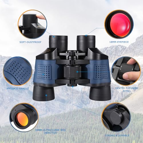 60X60 Binoculars for Adults with Low Light Night Vision, Professional Waterproof High Power Optical Telescope for Stargazing Bird Watching Concerts Football Sightseeing Hunting