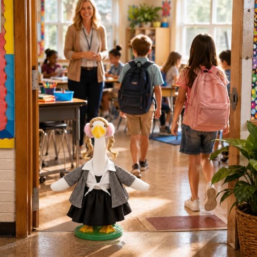 Bolsome Back to School Porch Goose Outfits School Uniform Dress with Pigtails Fits 23" Cement Plastic Goose Statue for Outdoor Garden Lawn Yard Patio Decor