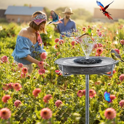 Metal Bird Bath for Outdoors Garden Birdbath Bowl, 36.2" Height Freestanding Bird Feeders for Outside with 4 Prongs Base Stake, Standing Birdfeeders for Yard Lawn Decor (Retro Silver) - color: Retro Silver