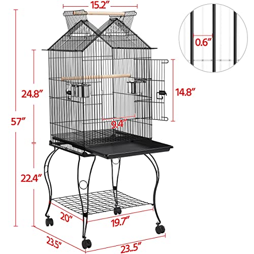 Yaheetech 57" Open Top Bird Cage with Detachable Rolling Stand & Storage Shelf, Parrot Cage for Cockatiels, Quaker, Conures, Caique & Small to Medium Parrots