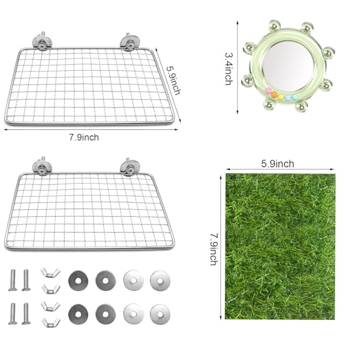 2Pcs Stainless Steel Bird Perch Platform, 7.9 x 6 in,with Soft Pads and Rotating Toy, Flat Mesh Resting Stand for Budgies, Parakeets, Cockatiels, Small and Medium Parrots - color: 7.9x 5.2Inches-2StainlessSteelwithSoftPads
