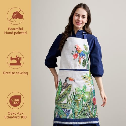 Maison d' Hermine Aprons for women with Pocket 100% Cotton (27.50"x31.50") | Adjustable Neck Strap & long ties Apron Men Chef Wedding Cooking Gardening Server Maid - color: 033 - Mosaic
