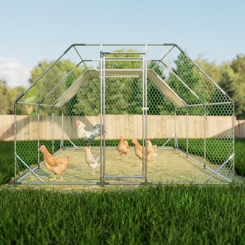 CHIKENCOOP 19.5x9.8x6.5ft Metal Chicken Coop, 3-Room Chicken Run with Cover | Three-room walk-in run with flat-center roof, waterproof UV-resistant PE cover, galvanized steel frame, and lockable door. - size: 238.0"L x 118.0"W x 79.0"H