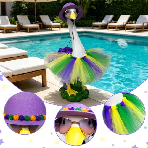 Large Resin Porch Goose Statue, Garden Lawn Yard Sculpture Decor for Gift | Porch Duck Weatherproof Ornament for Patio, Lawn & Yard, Ideal Housewarming & Birthday Gift for Mom, Women & Men - style: purple hat goose