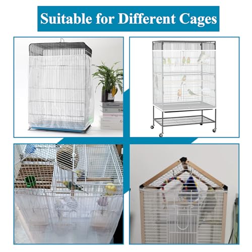 Large Bird Cage Seed Cather,Bird Cage Cover Adjustable Airy Skirt Guard | Birdcage Nylon Mesh Net for Parrot Parakeet Macaw African Round Square Cages Cover (118 * 31.5in/300 * 80cm) (White) - color: 118*31.5in-White