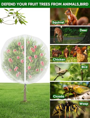 Fruit Tree Netting with Zipper - 4Pcs 5.3 x 8 FT Garden Bird Netting for Blueberry Bushes with Drawstring,Insect Plant Protection Mesh Net Bags for Tomato,Flowers,Animals,Cherry (4, 5.3 x 8 FT) - size: 5.3 x 8 FT