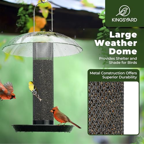 Kingsyard Finch Thistle & Nyjer Bird Feeder for Outdoors Hanging | 9.5" Rustproof Metal Removable Tray, 11.5" Weatherproof Dome, 2.5 lb Seed Capacity, Garden & Backyard Birding Gift, Black - color: Black