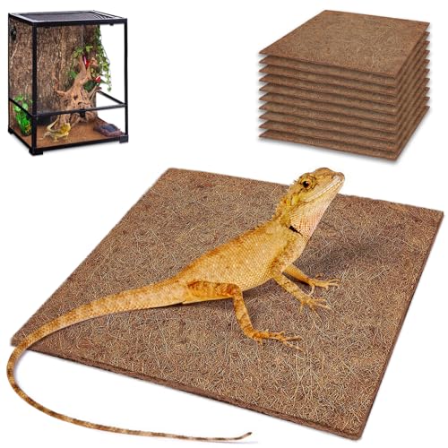 10 Pcs Reptile Carpet 12x12 Inch Coconut Fiber Mat for Tank Bedding | Natural Coconut Fiber Reptile Carpet Liner Flooring, Absorbent & Reusable For Bearded Dragons, Tortoises, Lizards & Geckos - size: 10 Pcs (12X12in)