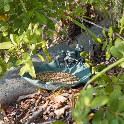 Wild Bird Feeder Birdbath Bowl - Garden Decorations Hummingbird Feeders Frogs on Leaf Bird Bath for Backyard Patio Outdoor Gifts for Frogs Lovers Mom Grandma Women 9.25*9.25*5 inch Newman House Studio