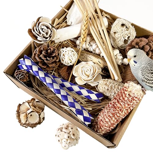Parrot Foraging Toys Bird Chew Shredding Toys Parakeet Cage Accessories | Burlywood,Box Packaging,Cockatiel Toys,for Parakeets Cockatiels Conures Lovebirds,Helps Reduce Stress & Cage Boredom - color: Burlywood