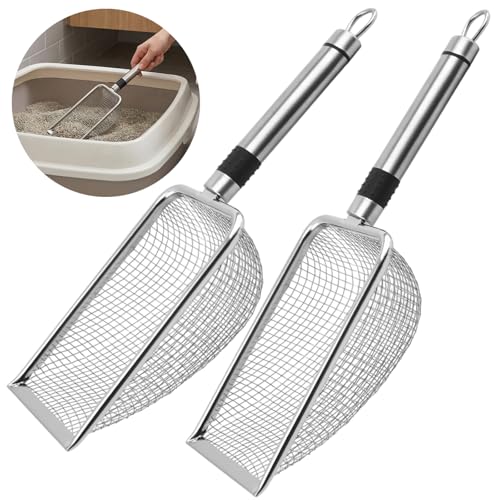 Chicken Poop Scooper 2 Pack, Stainless Steel Coop Scoop, 3.8mm & 5mm Mesh | 4-inch metal rake and scoop cleaning tools sift chicken poop, sand, litter and bedding for faster daily coop cleanup
