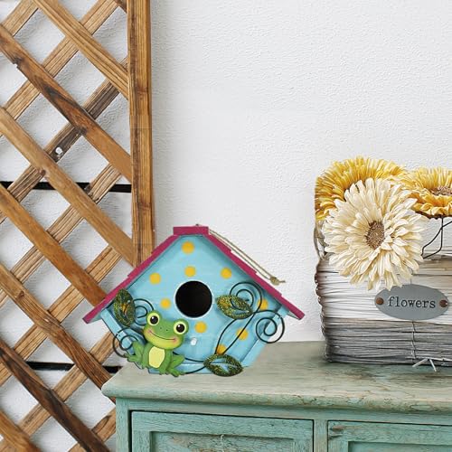 Wood Bird House Bluebird Nest Box Bird Boxes Home Birdhouse Hanging Outdoor | Decorative for Wren Finch Chickadee Sparrows Cardinals Garden Tree(Frog)