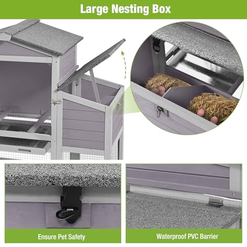 GUTINNEEN Chicken Coop on Wheels 80in Wooden Chicken House with Run Mobile Hen House Poultry Cage with Nesting Box Outdoor
