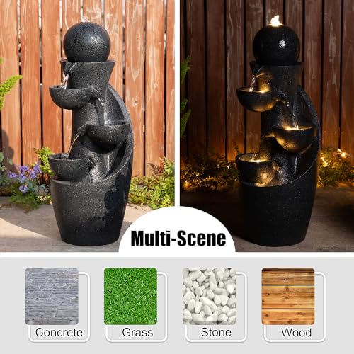 Glitzhome Outdoor Water Fountain with LED Light & Pump, Modern 5-Tier Bowl and Sphere Polyresin Outdoor Fountain, 33.5" Cascading Waterfall Fountain Water Feature for Porch Deck Patio Backyard Decor - color: 5-tier Bowls
