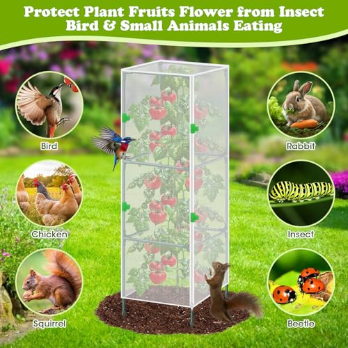 3Pack Garden Bird Netting Plant Cover for Square Tomato Cage,59"x17.7" Insect Bird Barrier Tomato Cage Net with Zipper&12pcs Clips,Tomato Trellis Netting Protection Mesh Cover for Protecting Plants - color: Netting Plant Cover-59"x17.7"-Transparent