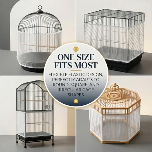 RAINFLOW 2 Pack Bird Cage Seed Catcher - Adjustable Bird Cage Skirt | Black & White, Fits 55-100 in Circumference, 16 in High, Breathable Seed Guard for Parrot, Parakeet and Cockatiel Cages