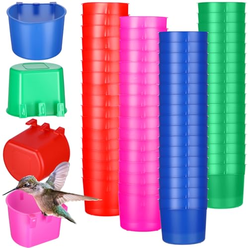 100 Pcs Cage Cups Chicken Feeder Cup 8 oz Hanging Bird Food Water Bowl Coop Bunny Cage Feeding Dish Game Fowl Supply for Poultry Pet Parrot Parakeet Rabbit Parakeet Pigeon(Blue, Red, Rose Red, Green) - color: Blue, Red, Rose Red, Green