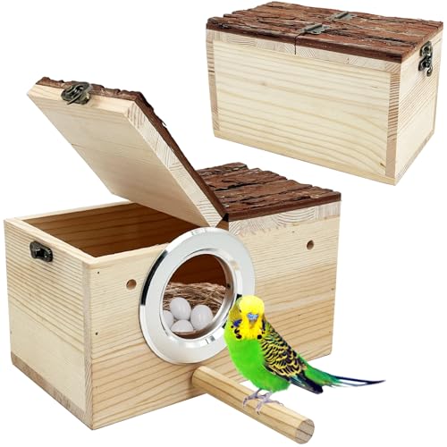 Tfwadmx Parakeet Nesting Box Wooden Parrot Nest Cockatiel Nesting Bird Breeding Box House with Perch for Parrot Parakeet Cockatiel Lovebirds Budgie Conure - style: Style 2