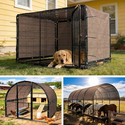 Amgo 90% UV Block Sun Shade Cloth for Dog Kennel Cover, 2' x 2' Brown Pet Playpen Sunshade with Grommets, Durable Mesh Tarp for Crate, Patio, Stable,Chicken Coop & Outdoor Privacy Screen. - color: Brown, size: 2' x 2' Custom Size