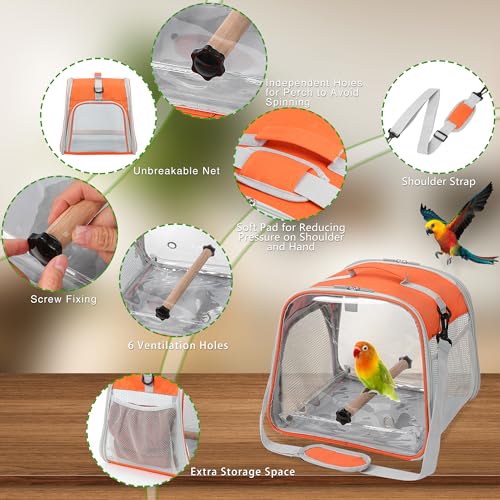 Small Bird Carrier, Large Window Travel Cage with Stand and Easy Clean Tray for Parrot Parakeet Cockatiels, Lightweight and Portable, Orange H - color: Orange