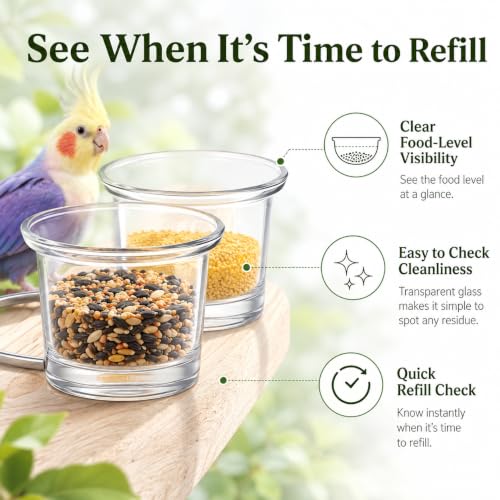 2 Pack Glass Oriole Feeder Cups, 2.44 x 1.81 x 1.89 Inch Replacement Jelly Bowls for Outdoor Feeders, Clear Dishes for Hummingbirds and Small Birds