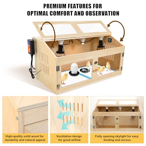 Intelligent Chicken Brooder Box for Chick with Digital Thermostat, 32" Wide Large Wooden Chick Brooder Box with Heating Lamps, Sliding Drawers & Door Handle for Hamster Chicks Duck Indoor Outdoor