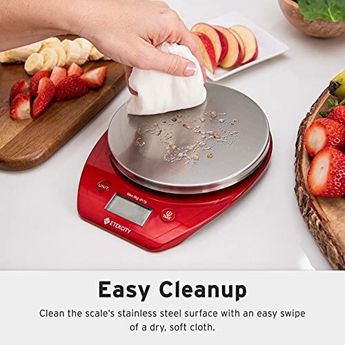 Etekcity Food Kitchen Scale with Bowl, 0.1g, Grams and Ounces | 11lb/5kg capacity with tare, removable bowl, ideal for baking, coffee, meal prep and portion control, Stainless Steel, Red - color: Chili Red