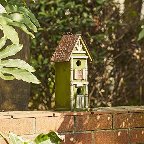 Glitzhome 12.75" H Hanging Green Two-Tiered Distressed Wooden Garden Bird House - color: 12.75"H Two-Tiered